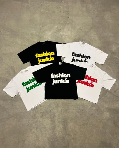 sanyamk Y2k Streetwear Gothic Straw Letters Oversized Printed T-Shirt Men's Fashion Loose Casual Versatile Round Neck Short Sleeve