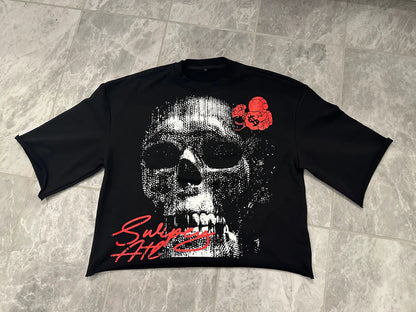 sanyamk New High Street Retro Rock Skull Print Oversized T-shirt Harajuku Gothic Punk Style Graphic Top Men Y2K Trendy Brand Streetwear