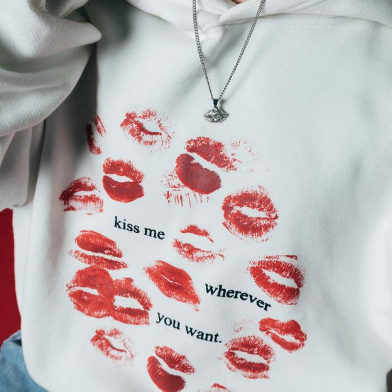 sanyamk Y2K fashionable Harajuku hoodie streetwear oversized Lips pattern letter print tops casual wear Gothic women vintage sweatshirts