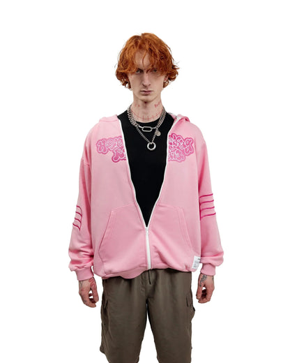 sanyamk Y2K Fashionable Retro Zipper Hoodie Street Top Pink Embroidered Letters Oversized fall Hip Hop High Street Men Women Sweatshirts