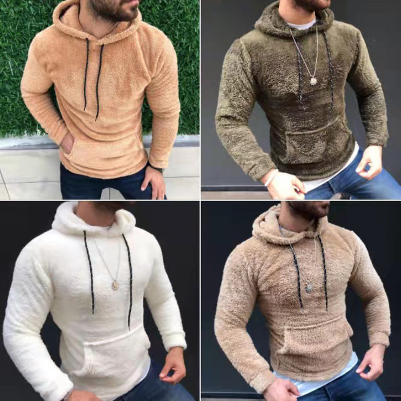 sanyamk Double-sided Plush Hoodie For Men Autumn And Winter Loose Side Seam Pockets Hooded Sweatshirt Fashion Vintage Pullover Coat