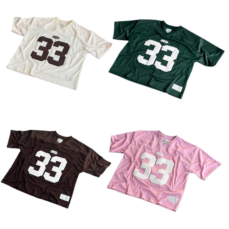 sanyamk Y2K Mesh Jersey Quick Dry T Shirt American Retro Splicing Loose Streetwear Sports Wear Oversized Unisex Football Training Wear