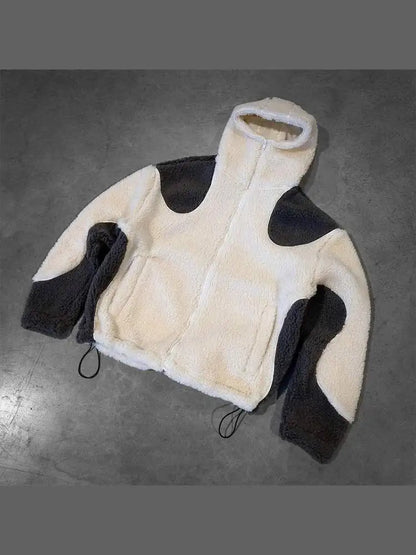 sanyamk Noble style fashion zip jacket Y2K wool splicing Thickened warm vintage hoodie streetwears winter men women Harajuku sweatshirts