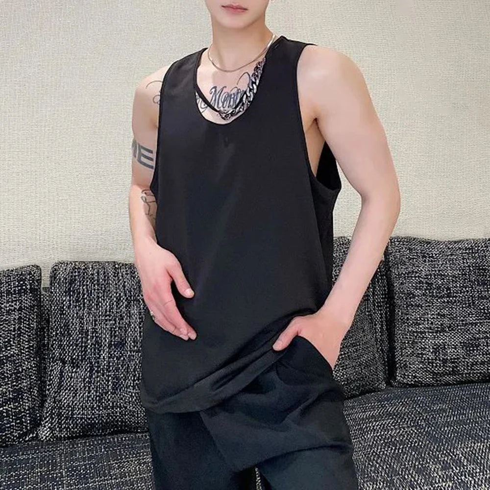 Bonsir Mens Casual Sexy Chain Design Vest 2024 New Genderless Streetwear Youth Trendy Nightclub Personalized Simple Top Unisex