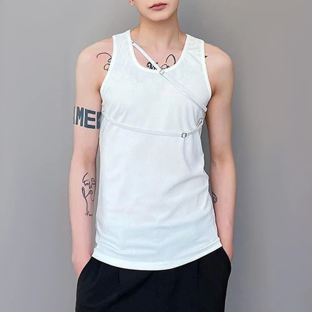 sanyamk Mens Casual Y2k High Collar Vest 2024 Spring New Genderless Gym Temperament French Streetwear Solid Color Simple Tank Top Unisex