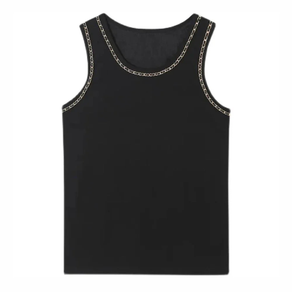 Bonsir Mens Y2K chain design tight vest 2024 new genderless shaping streetwear personalized casual sexy nightclub versatile vest unisex