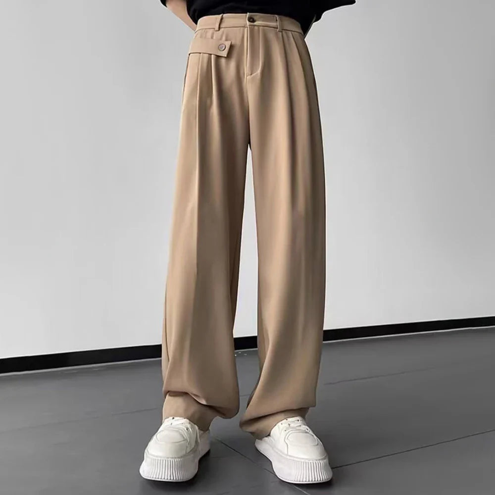 sanyamk Mens Casual Temperament Irregular Suit Pants Genderless Youth Trend Streetwear Thin Solid Color Versatile Straight Pants Unisex