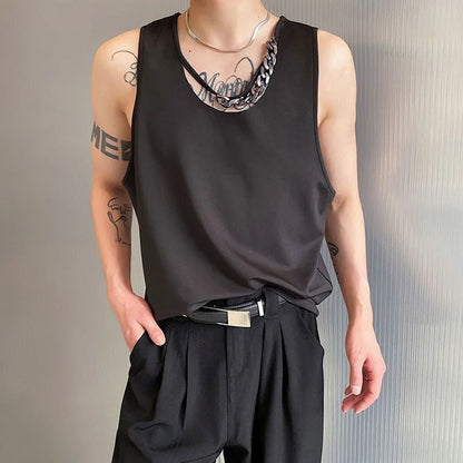 Bonsir Mens Casual Sexy Chain Design Vest 2024 New Genderless Streetwear Youth Trendy Nightclub Personalized Simple Top Unisex