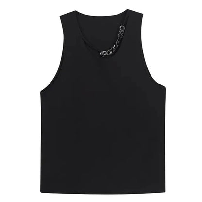 Bonsir Mens Casual Sexy Chain Design Vest 2024 New Genderless Streetwear Youth Trendy Nightclub Personalized Simple Top Unisex