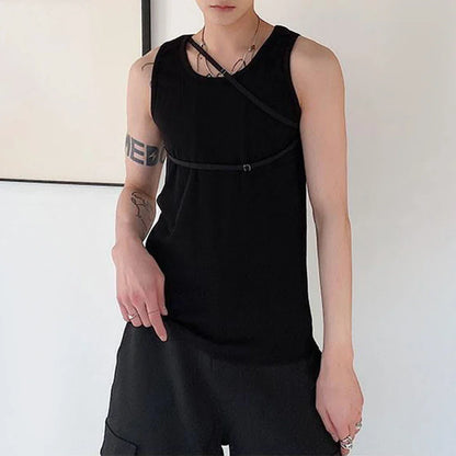 sanyamk Mens Casual Y2k High Collar Vest 2024 Spring New Genderless Gym Temperament French Streetwear Solid Color Simple Tank Top Unisex