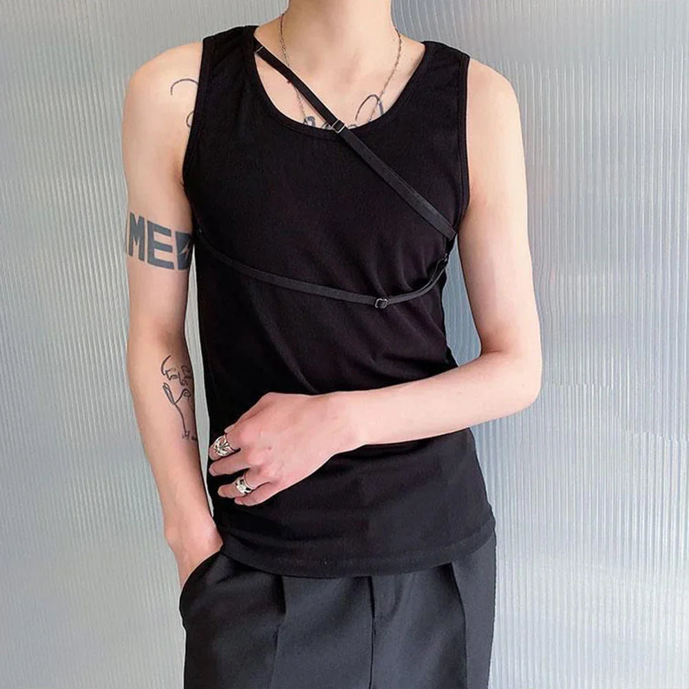 sanyamk Mens Casual Y2k High Collar Vest 2024 Spring New Genderless Gym Temperament French Streetwear Solid Color Simple Tank Top Unisex