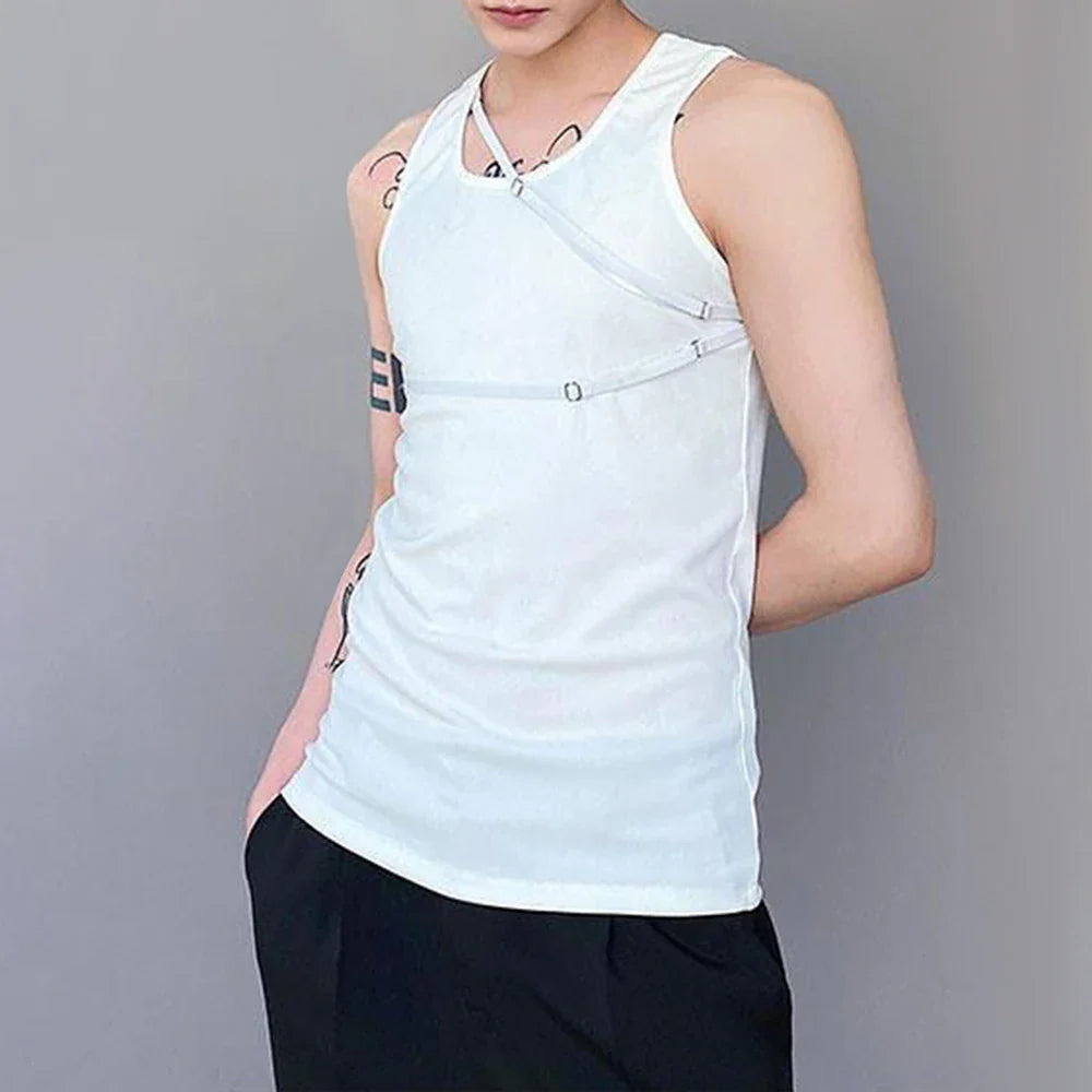 sanyamk Mens Casual Y2k High Collar Vest 2024 Spring New Genderless Gym Temperament French Streetwear Solid Color Simple Tank Top Unisex