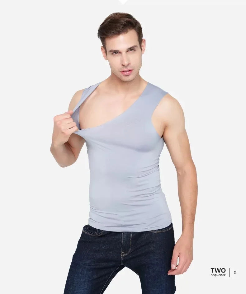 sanyamk 3Pcs Men Tank Tops Underwear For Mens Vest Undershirt Transparent Shirts Male Bodyshaper Fitness Wrestling Singlets silk V Neck