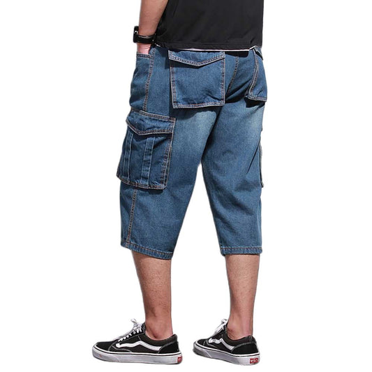 Bonsir New Fashion Cargo Denim Shorts Men Casual Straight Loose Baggy Short Jeans Big Pocket Streetwear Male Clothing