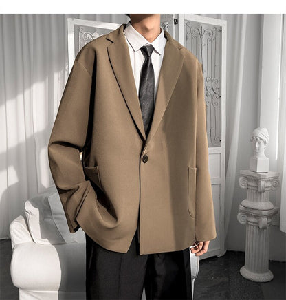 sanyamk Korean-style Blazers Men Leisure Trendy Loose One Button Suit Jackets Male Daily Streetwear All-match Simple Suit-tops 5 Colors