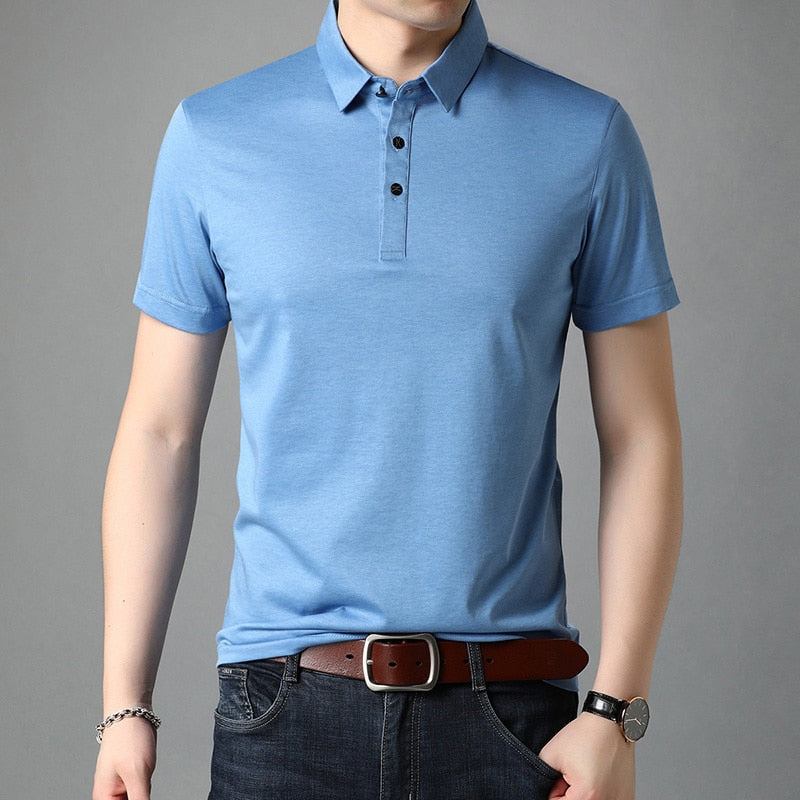 sanyamk Top Grade Mulberry Silk New Summer Brand Men Polo Shirts Designer Short Sleeve Casual Tops Fashions Korean Fashion Clothing