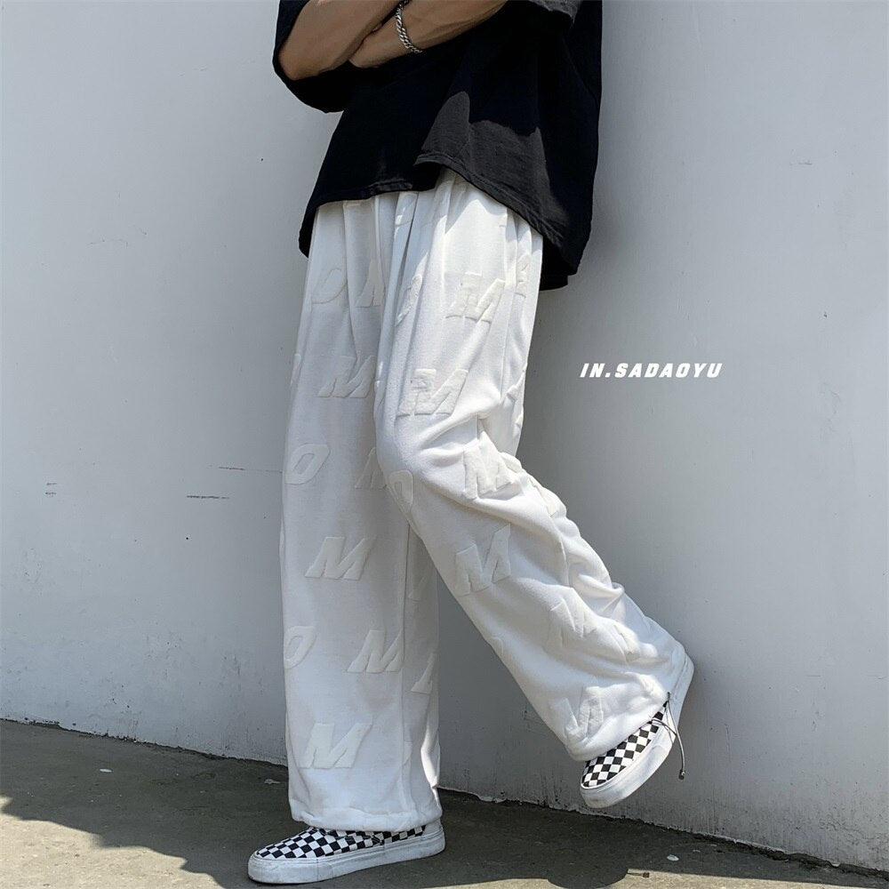 Bonsir Summer Casual Wide Leg Pants For Men Lightweight Streetwear Letter Printed Straight Pants Fashion Sweatpants Trousers 2XL-M