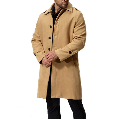 Bonsir Autumn And Winter New Men's Coat Wool Long Single Breasted Solid Color Wool Windbreaker Coat Jacket