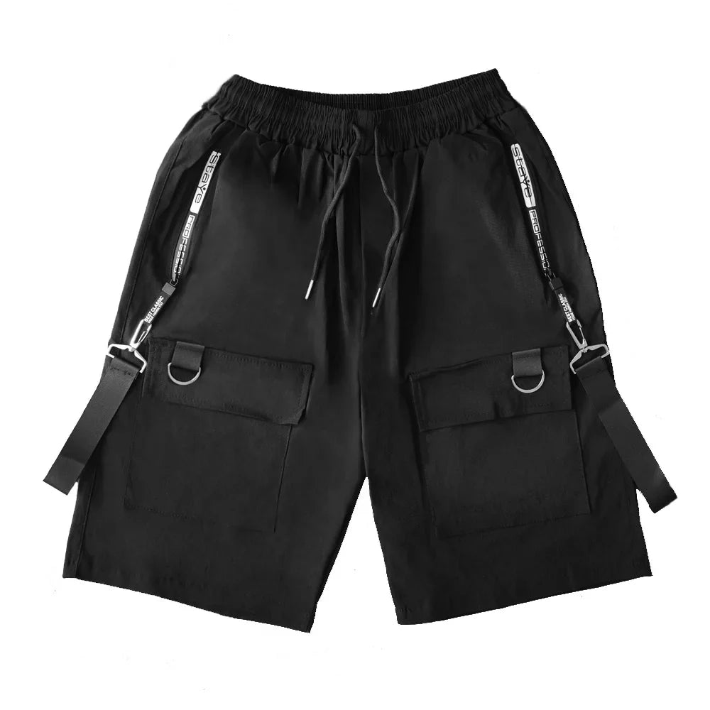 sanyamk Summer Men Shorts Techwear Japanese Harajuku Fashion Hip Hop Punk Streetwear Cargo Shorts for Male Joggers Ribbons Baggy Clothes