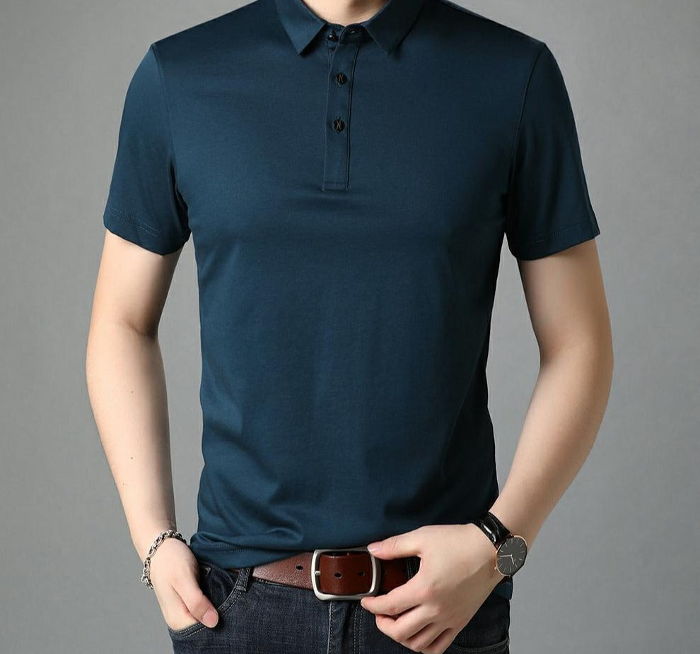 sanyamk Top Grade Mulberry Silk New Summer Brand Men Polo Shirts Designer Short Sleeve Casual Tops Fashions Korean Fashion Clothing