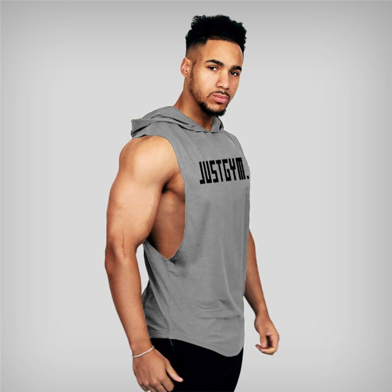 sanyamk Running Vest Hooded Gym Clothing Men Cotton Bodybuilding Stringer Hoodie Sweatshirts Fitness Tank Top Men Sleeveless Vest Shirt