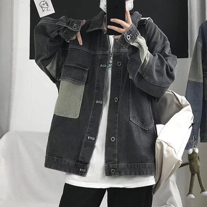 Bonsir Men's Casual Oversize Denim Jacket Korean Streetwear Men Jeans Jacket Coats Casual Windbreaker Overalls Coat Outwear S-4XL