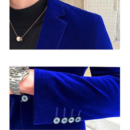 sanyamk Brand clothing Men Golden velvet suit/Male slim High quality business Blazers/Groom&#39;s Wedding Dress Men&#39;s jacket clothing