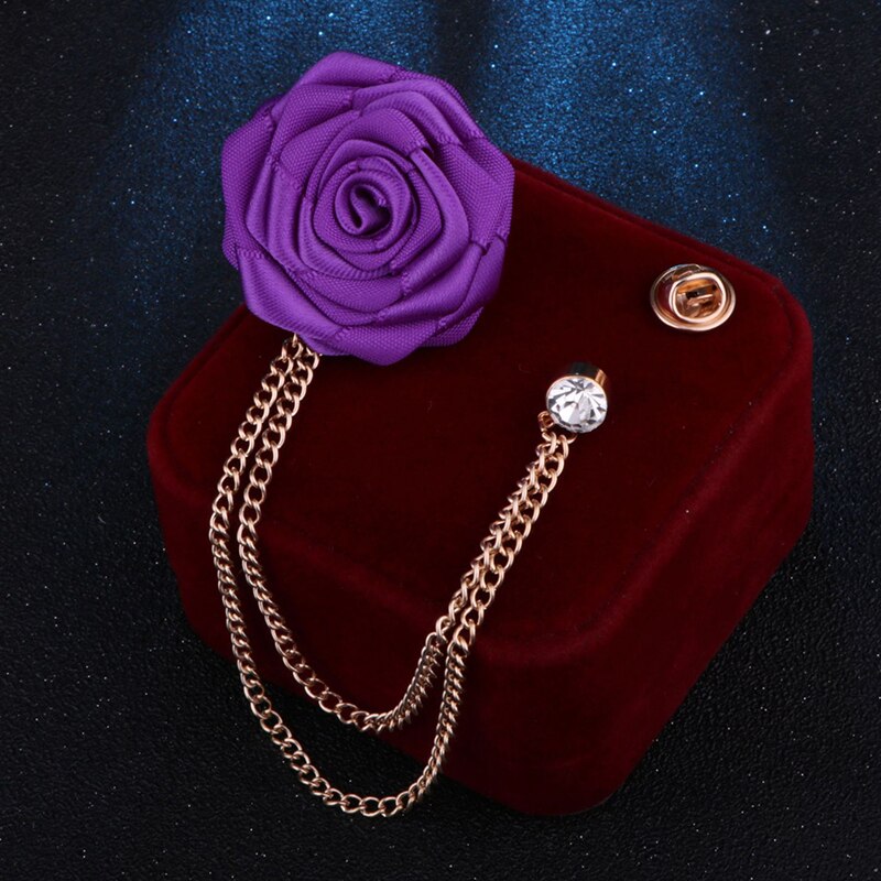 Korean Bridegroom Wedding Brooches Cloth Art Hand-made Rose Flower Brooch Lapel Pin Badge Tassel Chain Men&#39;s Suit Accessories