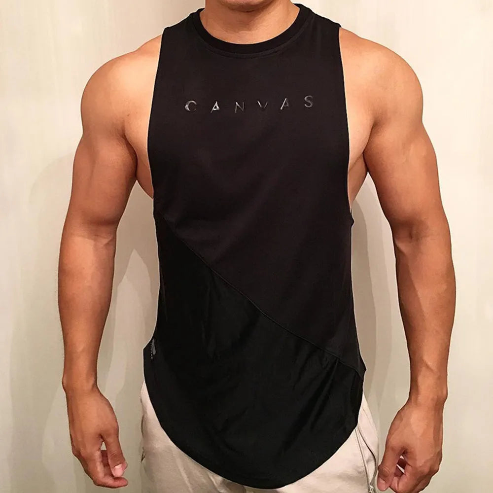 sanyamk NEW Bodybuilding Sporty Tank Tops Men Gyms Fitness Workout Sleeveless Shirt Male Stringer Singlet Summer Casual Loose Undershirt