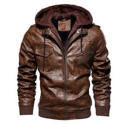 Winter High Quality Men's Leather Jacket Motorcycle Hooded Jacket Male Warm Casual PU leather Coat Fleece Men's Coats Clothing