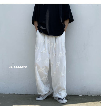 Bonsir Summer Casual Wide Leg Pants For Men Lightweight Streetwear Letter Printed Straight Pants Fashion Sweatpants Trousers 2XL-M