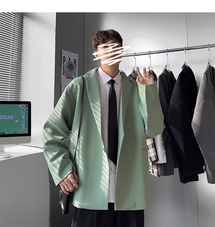 sanyamk Korean-style Blazers Men Leisure Trendy Loose One Button Suit Jackets Male Daily Streetwear All-match Simple Suit-tops 5 Colors