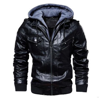 Winter High Quality Men's Leather Jacket Motorcycle Hooded Jacket Male Warm Casual PU leather Coat Fleece Men's Coats Clothing