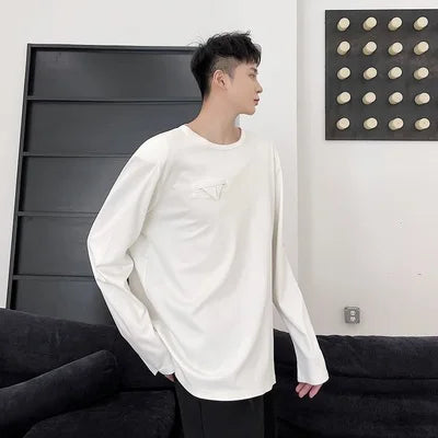 sanyamk Large Size Spring Side Slit personality pad shoulder loose round-necked t-shirt fashion men's Korean version of INS jacket jacke