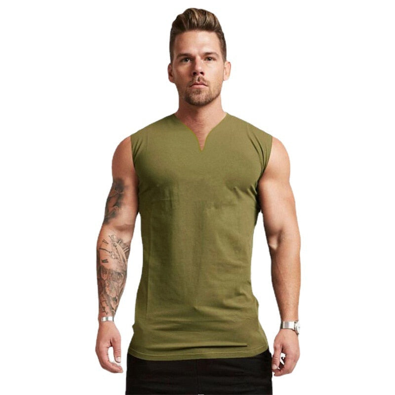 sanyamk New Men V-neck Sports Tank Top Cotton Summer Muscle Vest Gym Clothing Bodybuilding Sleeveless Shirt Workout Fitness Singlets