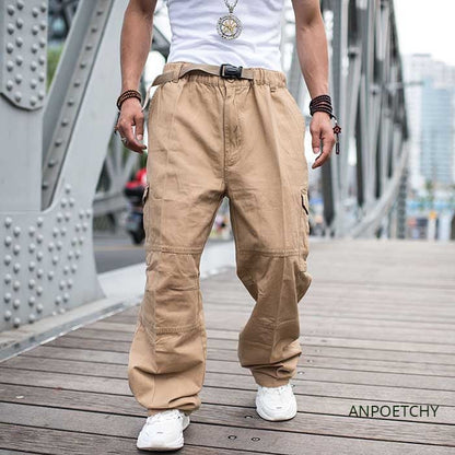 Bonsir Trendy Loose Baggy Cargo Pants Men Casual Hiphop Harem Cotton Straight Trousers Wide Leg Plus Size Streetwear Clothing