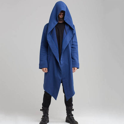 Hirigin New Men Winter Casual Hoodie Coat Solid Color Cardigan Cloak Coat Open Front Warm Long Outwear Autumn Winter