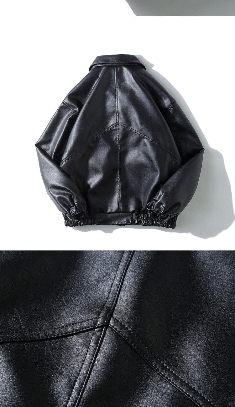 sanyamk PU Leather Jacket Men Black Soft Faux Leather Jacket Motorcycle Biker Fashion Leather Coats Male Bomber Jacket Pockets Clothes