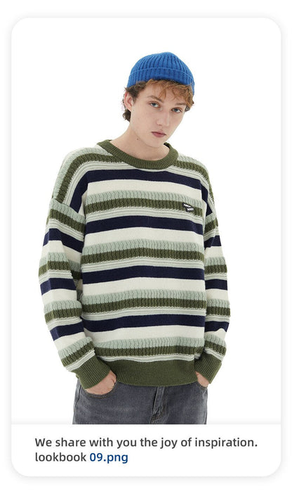 Bonsir Autumn Winter Men Ins Striped Sweater Youth Fashion Campus Casual Student Fresh Couple Unisex Long Sleeve Knitwear Pullover