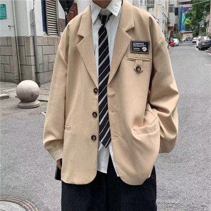 sanyamk Men's Streetwear Suit Jackets Casual Fashion Single Western-style Clothes Blazers Khaki/black Color Coats Plus Size S-3XL