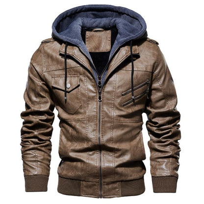 Winter High Quality Men's Leather Jacket Motorcycle Hooded Jacket Male Warm Casual PU leather Coat Fleece Men's Coats Clothing