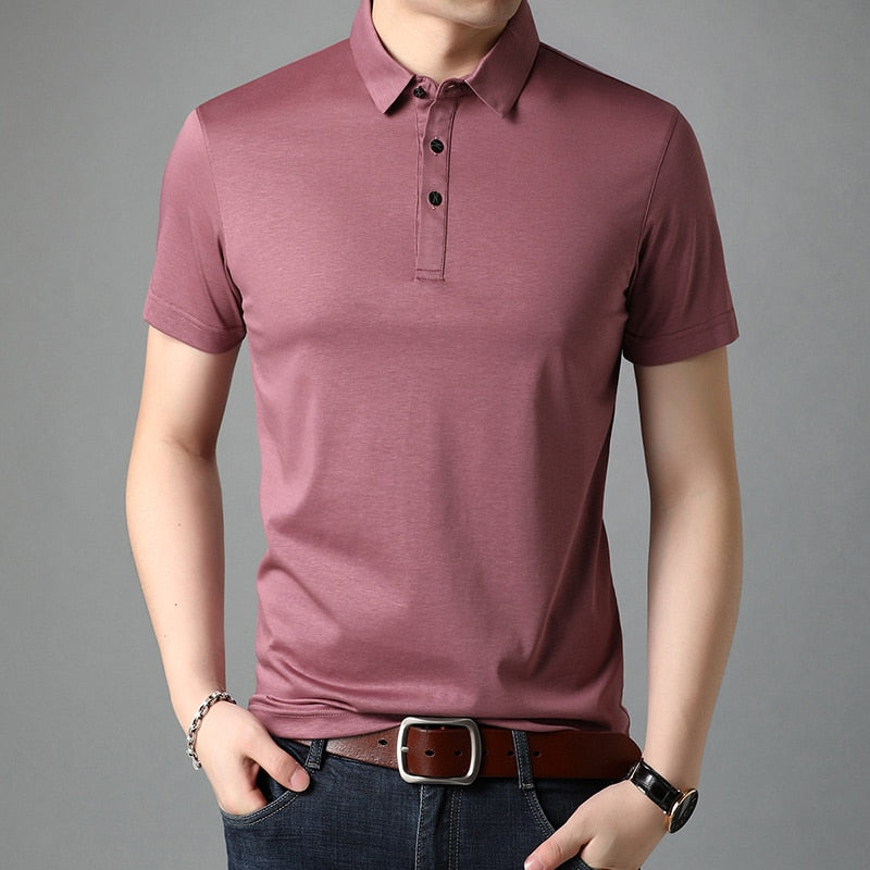 sanyamk Top Grade Mulberry Silk New Summer Brand Men Polo Shirts Designer Short Sleeve Casual Tops Fashions Korean Fashion Clothing