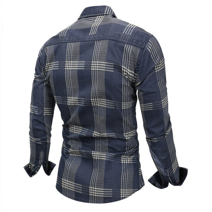 sanyamk New Men's Denim Shirt Plus Size Denim Long-Sleeved Plaid Shirt Washed Denim Casual Color Matching Loose Shirt for Male