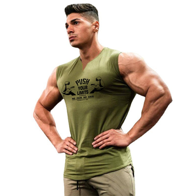 sanyamk New Men V-neck Sports Tank Top Cotton Summer Muscle Vest Gym Clothing Bodybuilding Sleeveless Shirt Workout Fitness Singlets