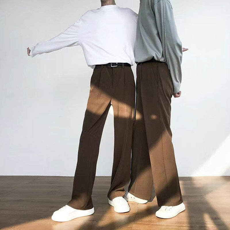 sanyamk Men's Brown Color Straight Pants Slim Fit Korean Style Solid Color Suit Pants Comfortable Fabric High-quality Trousers