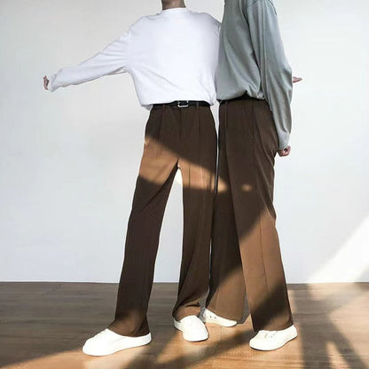 sanyamk Men's Brown Color Straight Pants Slim Fit Korean Style Solid Color Suit Pants Comfortable Fabric High-quality Trousers