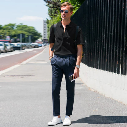 sanyamk  -  Men's casual pants 2021 spring and summer new Euro American Street Photo same single pleated hem pants slim