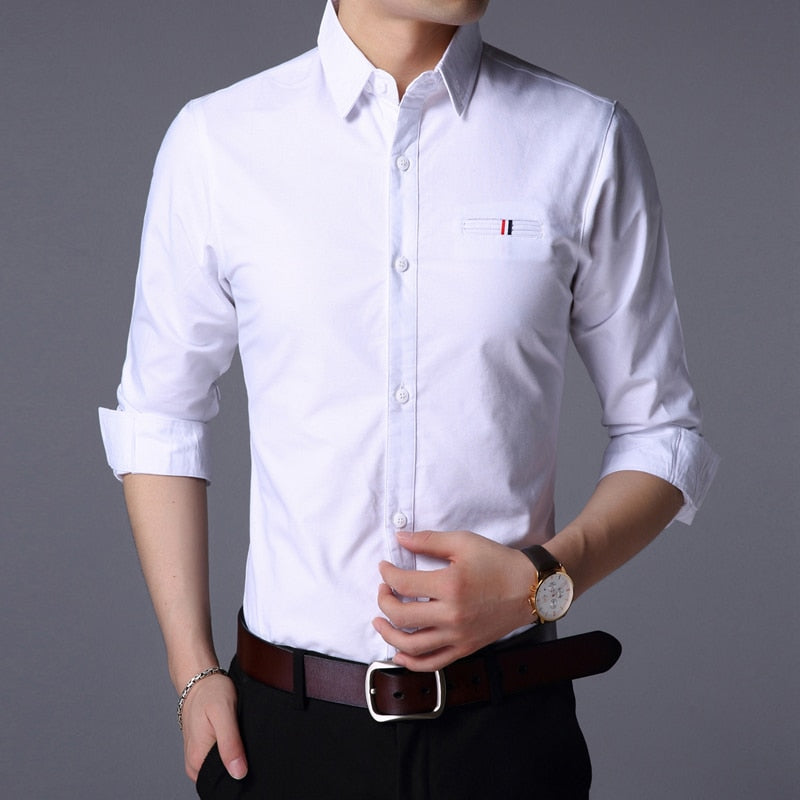 sanyamk Fall New Fashion Brand Designer Shirt Man Dress Shirt Long Sleeve Slim Fit Button Down 100% Cotton Casual Mens Clothing