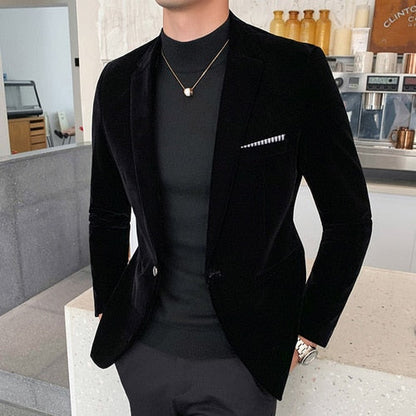 sanyamk Fall Winter Gold Velvet Blazer High Quality Slim Fit Suit Jacket Fashion Casual Men Groom Singer Costume Formal Evening Dress