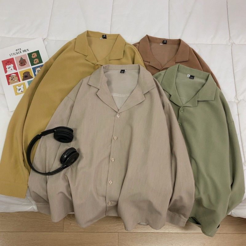 Men&#39;s Suit Collar 6-color Coats Long Sleeve Loose Hawaiian Shirt Camisa Masculina Streetwear Fashion Social Shirts M-2XL